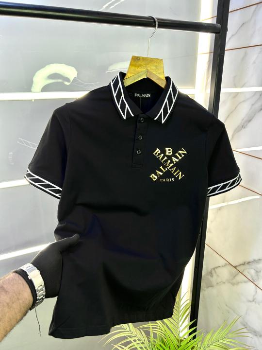 Balmai n Paris Logo Imported Black Collar Neck Premium T-shirt F2831-BL