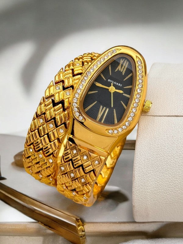 Bvlgari Serpenti Spiga Watch 103250 Gold Black Dial