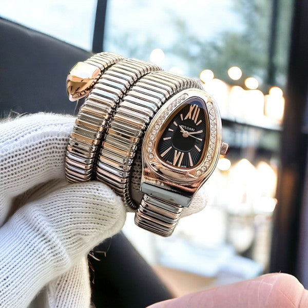 Bvlgari Serpenti Tubogas Rose gold Diamond Two Tune Black Dial