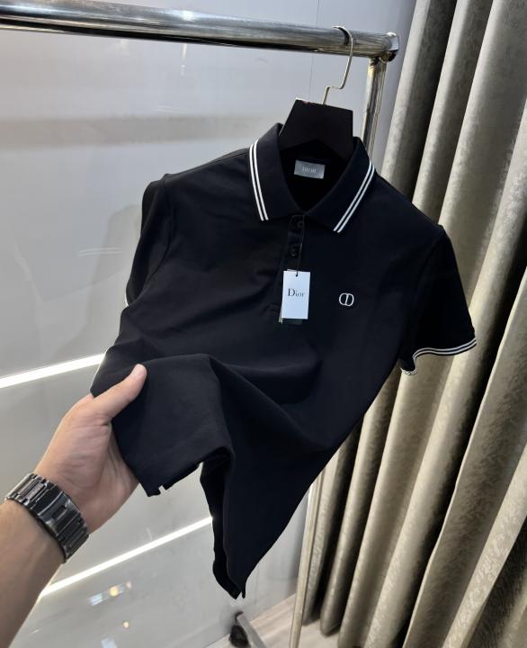 Christian Dio r Black Embroidery Logo Premium Polo T-Shirt