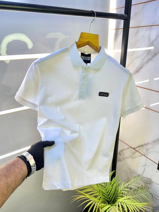 Versace White Imported Metal Logo Collar Neck Premium Polo T-shirt F2638-WH