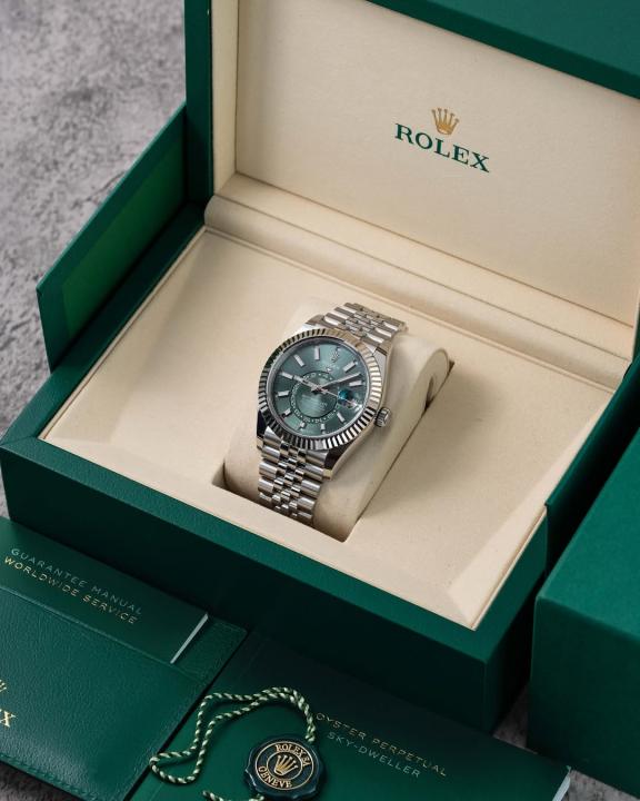 Rolex sky dweller silver green