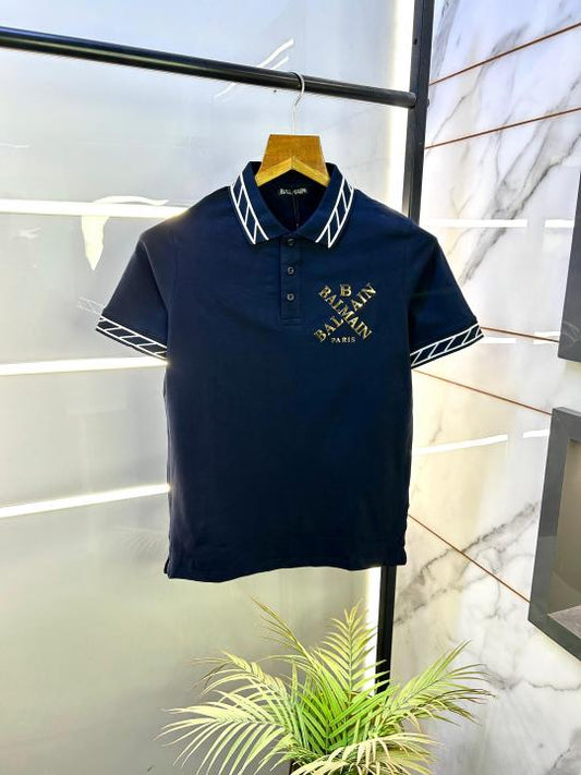 Balmai n Paris Logo Imported Navy Collar Neck Premium T-shirt F2831-NY