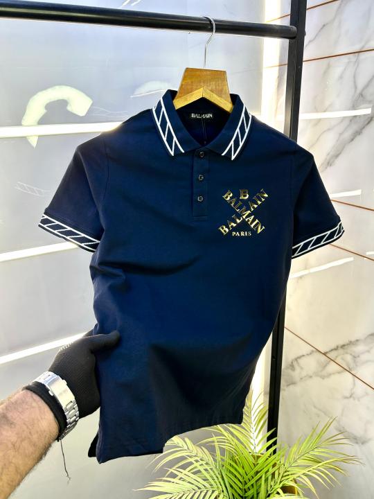 Balmai n Paris Logo Imported Navy Collar Neck Premium T-shirt F2831-NY