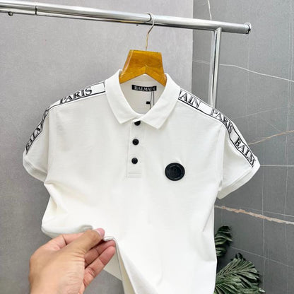 Balmai_n Paris Logo White Premium Polo Neck Tshirt 471