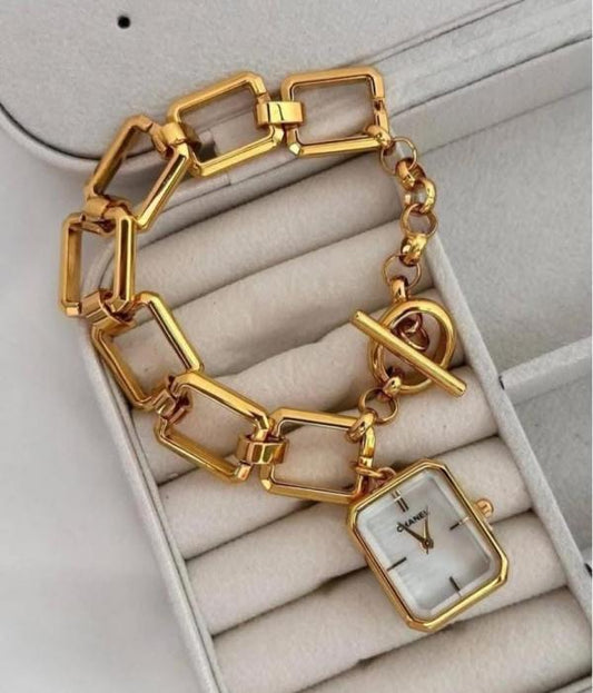 Chanel Square Gold White