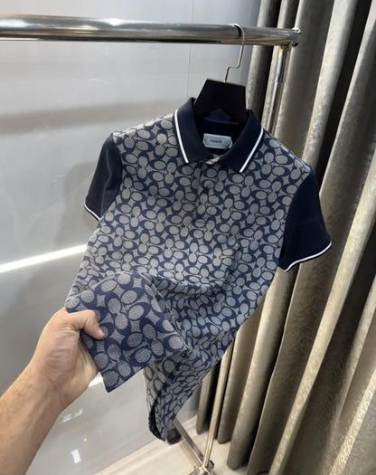Coac h Navy Blue Monogram Imported Polo T-Shirt