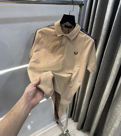 Fredperry Beige Embroidery Logo Premium Polo T-Shirt