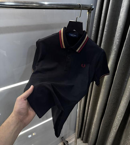 Fredperry Black Embroidery Logo Premium Polo T-Shirt