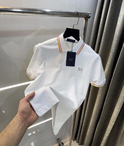 Fredperry White Embroidery Logo Premium Polo T-Shirt