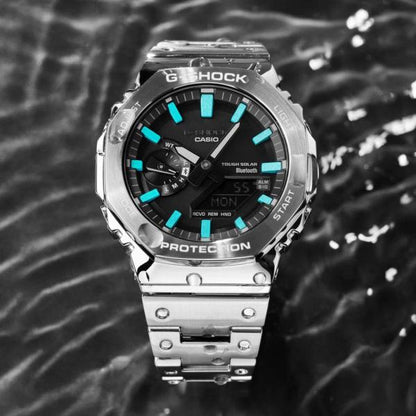 Gshock GM2100 Silver Aqua Blue ChainBelt