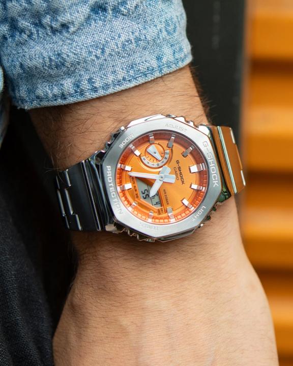 Gshock GM2100 Silver Orange ChainBelt