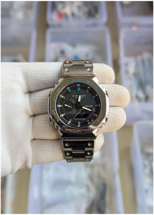 Gshock GM2100 Silver Rainbow ChainBelt