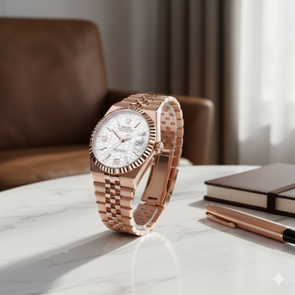 Rolex Land Dweller Rose Gold with White Dial