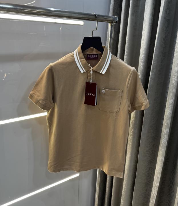 Gucc i Beige Collar Look Imported Polo T-Shirt