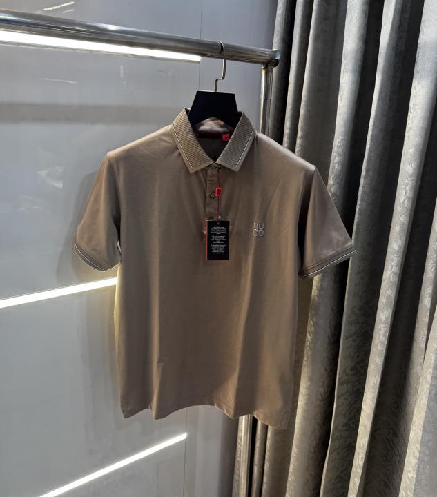 Hugo Boss Beige Logo Print Premium Polo T-Shirt