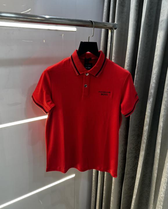 Hugo Boss X Porsche Red Embroidery Logo Premium Polo T-Shirt
