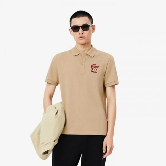 Lacost e Beige Embroidery Logo Premium Polo T-Shirt