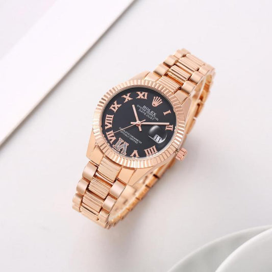 Rolex Rosegold Black Watch For Her