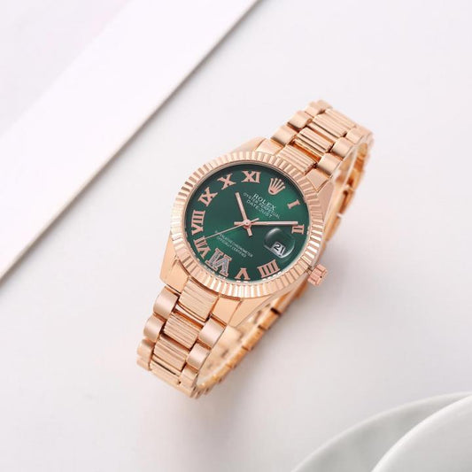Rolex Rosegold Dark Green Watch For Her