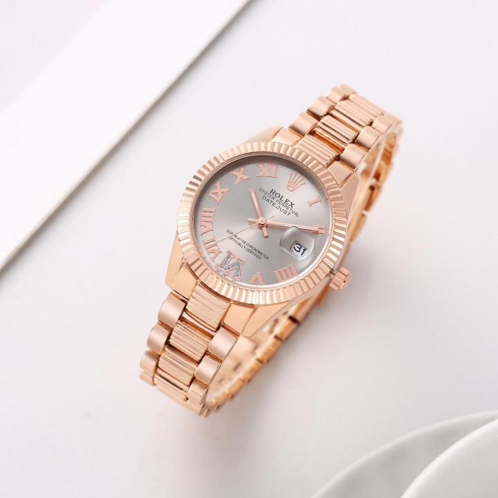 Rolex Rosegold Grey Watch For Her