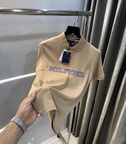 Tommy Hilfiger Beige Logo Work Premium Polo T-Shirt