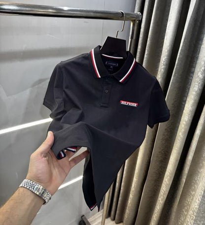 Tommy Hilfiger Black Embroidery Logo Premium Polo T-Shirt