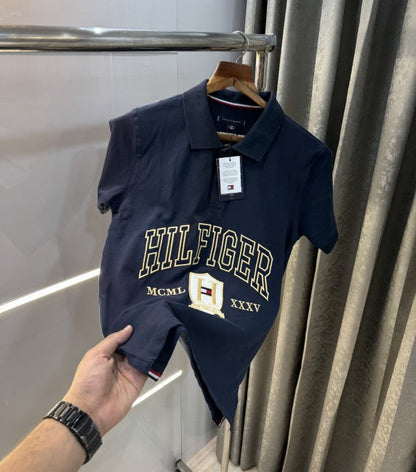 Tommy Hilfiger Navy Blue Embroidery Work Premium Polo T-Shirt