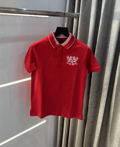 Tommy Hilfiger Red Embroidery Logo Premium Polo T-Shirt