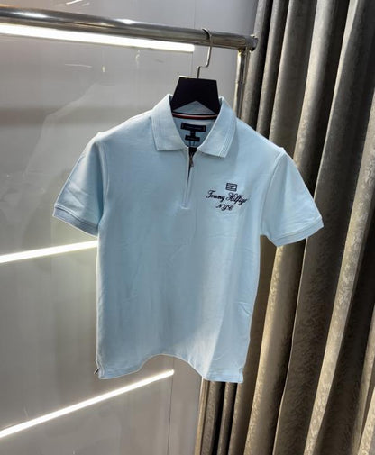 Tommy Hilfiger Sky Blue Embroidery Logo Premium Polo T-Shirt