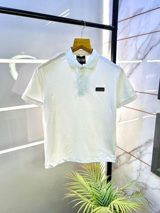 Versace White Imported Metal Logo Collar Neck Premium Polo T-shirt F2638-WH