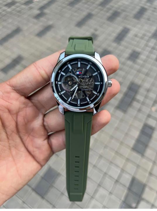 Tommy Hilfiger green rubber belt automatic