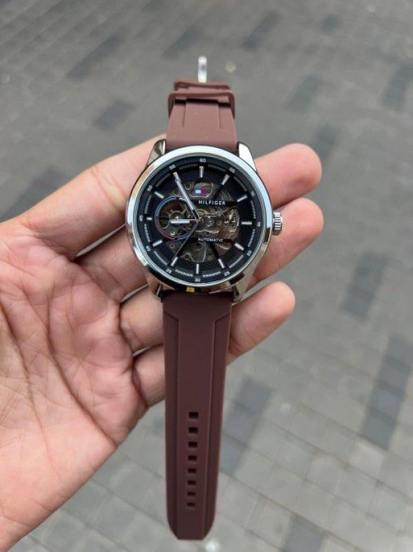 Tommy Hilfiger dark brown rubber automatic