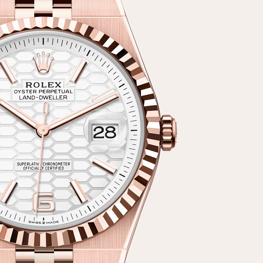 Rolex Land Dweller Rose Gold with White Dial