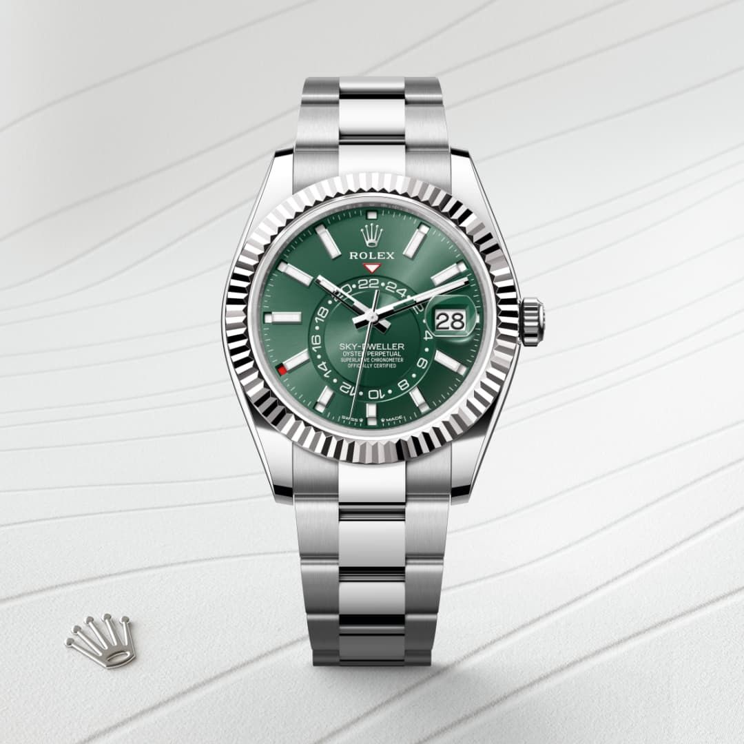 Rolex sky dweller silver with green dial