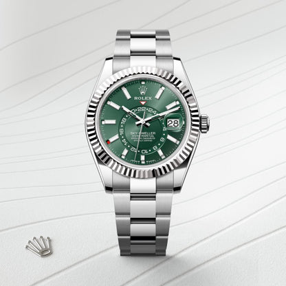 Rolex sky dweller silver with green dial