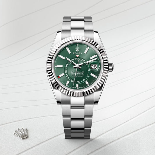 Rolex sky dweller silver with green dial