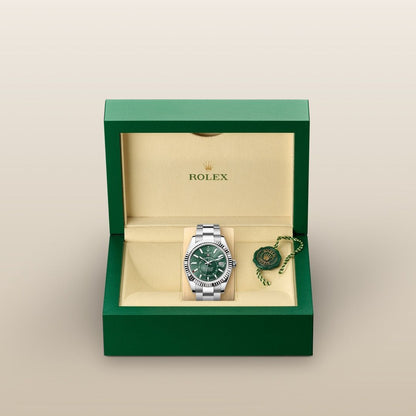 Rolex sky dweller silver with green dial