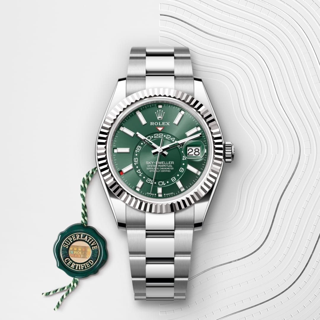 Rolex sky dweller silver with green dial