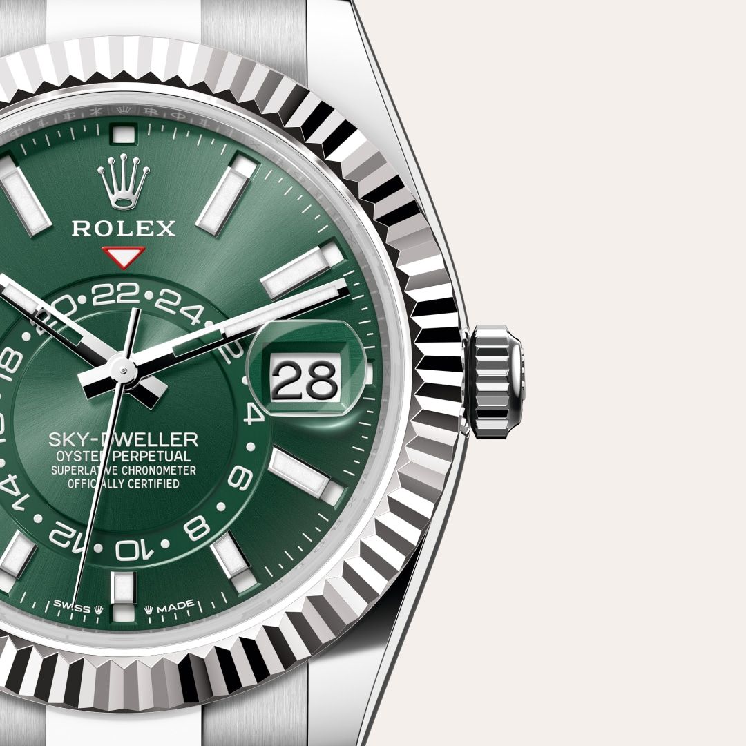 Rolex sky dweller silver with green dial