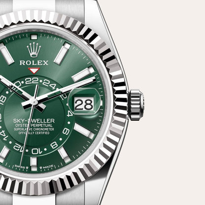 Rolex sky dweller silver with green dial