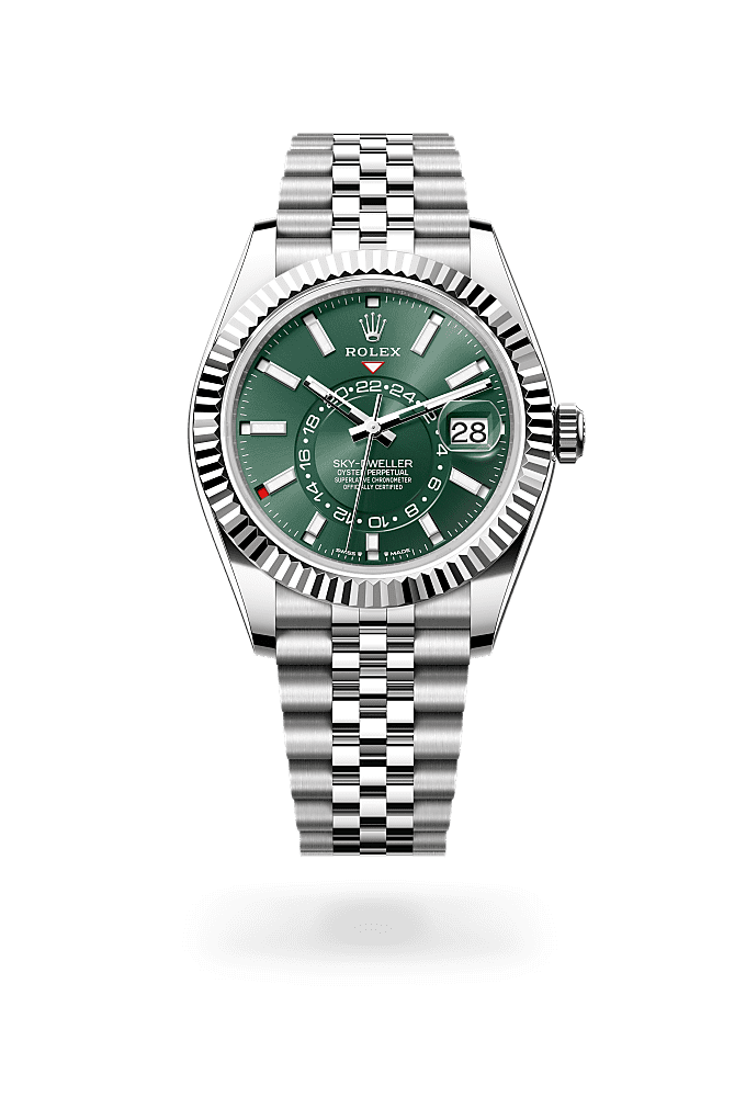 Rolex sky dweller silver with green dial