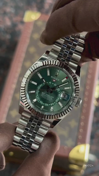 Rolex sky dweller silver with green dial