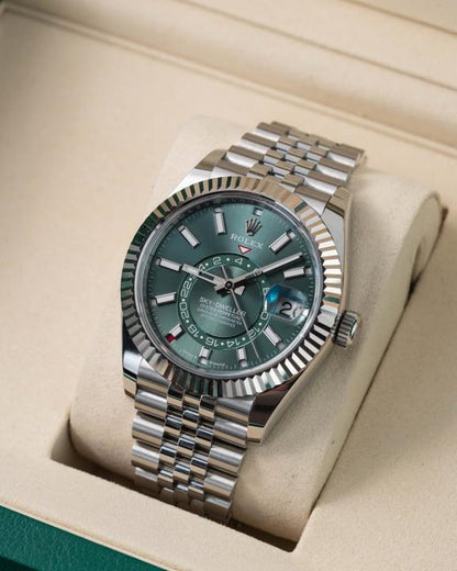 Rolex sky dweller silver green