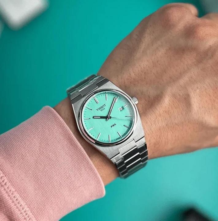 Tissot Prx silver with aqua dial